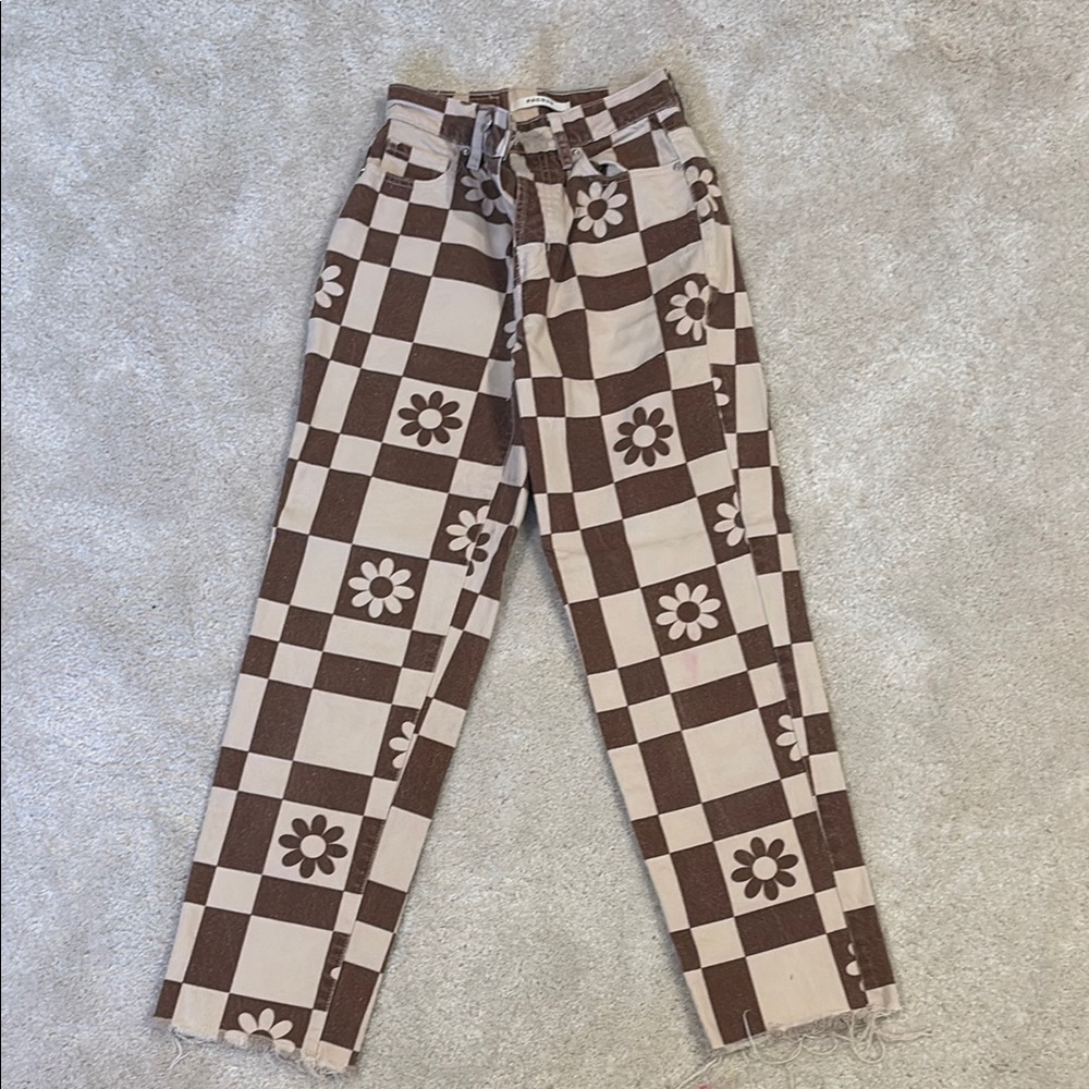 PacSun Brown and Cream Checkered Pants